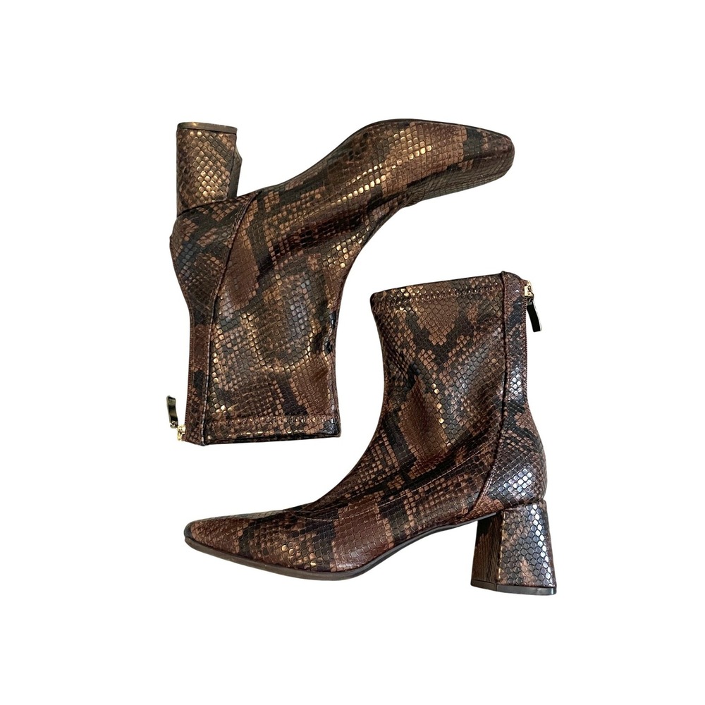 Snakeskin Sock-style Square Toe Ankle Boots Brown Block Heel Size 8 by Primark